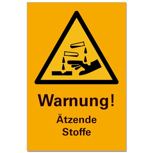Warnung Ätzende Stoffe Schild Hinweisschild Allgemein Orange PVC 300 x 200 x 3 mm Vorgebohrt B1-Zertifiziert von BUEWA Schilder