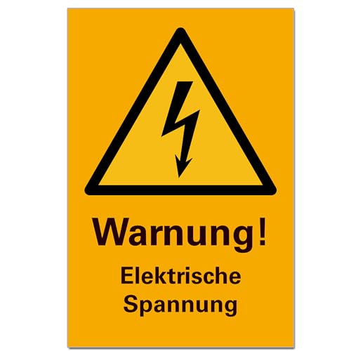 Warnung Elektrische Spannung Schild Hinweisschild Orange PVC 300 x 200 x 3 mm Vorgebohrt B1-Zertifiziert von BUEWA Schilder
