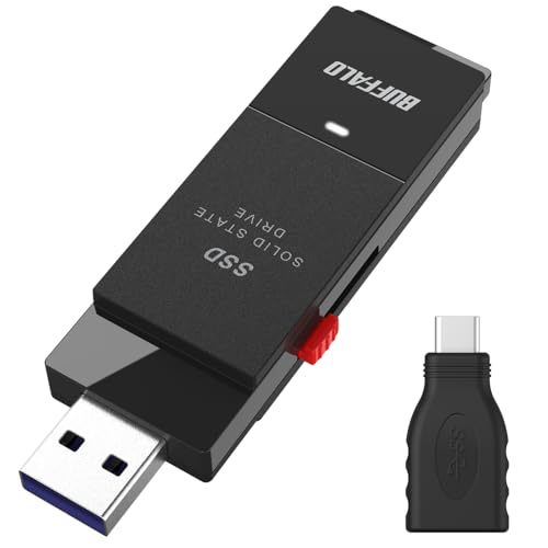 Buffalo SSD-SCT1.0U3BA/N Extern 1.0TB USB3.2Gen1 Typ C kompatibel, tragbar, kompakt, kompakt, kompakt, PS5/PS4 kompatibel (zertifizierter Hersteller), Schwarz von BUFFALO