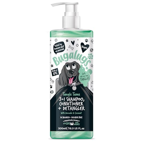 BUGALUGS Hunde-Shampoo Tangle Tame 3-in-1 Avocado- und Kokosnuss-Hundepflegeshampoo, Conditioner und Entwirrer – Produkte für stinkende Hunde mit Duft, bestes Welpen-Shampoo, professioneller Bräutigam BUGALUGS Hunde-Shampoo Tangle Tame 3-in-1 Avocado- und Kokosnuss-Hundepflegeshampoo, Conditioner und Entwirrer – Produkte für stinkende Hunde mit Duft, bestes Welpen-Shampoo, professioneller Bräutigam von BUGALUGS