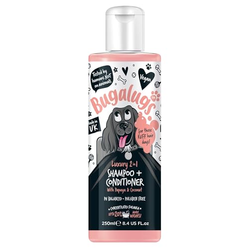 Bugalugs Hundeshampoo luxuriöses 2 in 1 Papaya & Coconut 250 ml Fellshampoo & Conditioner von BUGALUGS