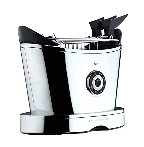 BUGATTI, Volo, elektrischer Toaster, Zange enthalten, 4 Funktionen, 6 Toaststufen, innovatives Design, Edelstahlgehäuse, Leistung 930 W (Chromfarbe) von BUGATTI