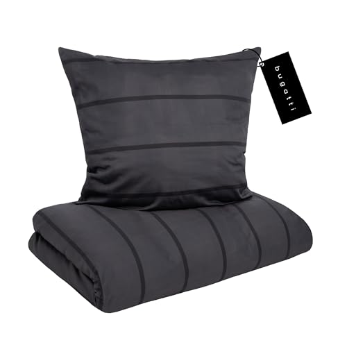 bugatti Bettwäsche 135x200 cm - Satinbettwäsche anthrazit/schwarz, 100% Baumwolle, 2 teilig mit Reißverschluss von bugatti
