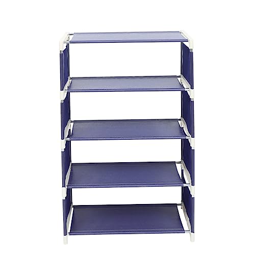 BUGUUYO 1 Stück Schuhregal Die Schuhschrank stapelbar Wohnzimmer Regale für Schuhe Schuhspanner fünfschichtiges Mehrschichtiger Schuhständer Schuhe Organizer Schuhhalter Vlies Blau von BUGUUYO