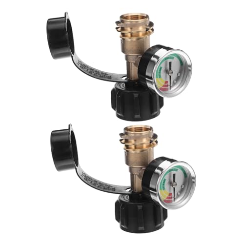 BUGUUYO 2 Stück Gasflaschenadapter aus Messing mit Druckanzeige Leckschutz Anschluss Universeller Adapter für BBQ Camping Wohnmobil Präzise Gasdruckmessung Langlebig und Einfach zu von BUGUUYO