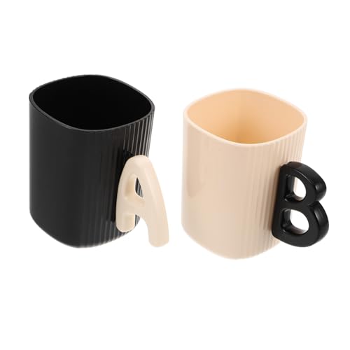 BUGUUYO 2 Stück Mundspülbecher für Wiederverwendbare Klare Badezimmerbecher Kompakt und Reisefreundlich Stilvolles Design in Schwarz und Beige für Zuhause Reisen und Studentenwohnheime von BUGUUYO
