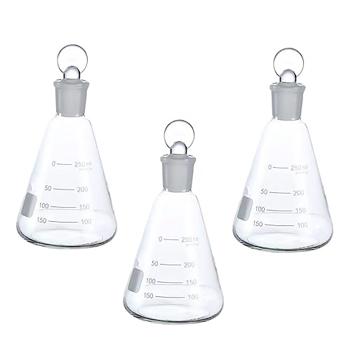 BUGUUYO 3stücke Erlenmeyerkolben Zum Experimentieren Laborglaswaren Glaskolben Für Schulexperimente Experimentierbedarf Mit Dichtem Verschluss Sicher Und Langlebig von BUGUUYO