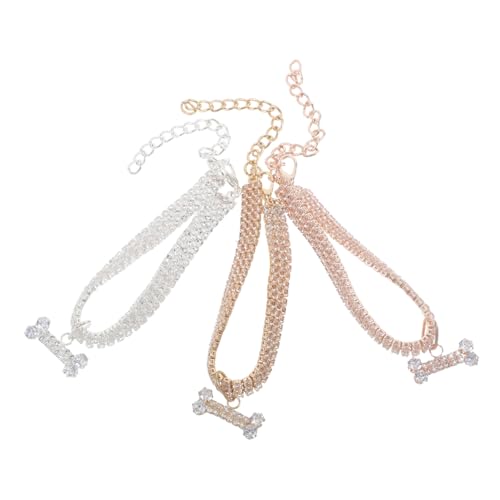 BUGUUYO 3 Stück Teiliges Verstellbares Funkelndes Haustierhalsband mit Strass Knochenanhänger Schmuck für Kleine Hunde und Katzen für und Feiertage von BUGUUYO