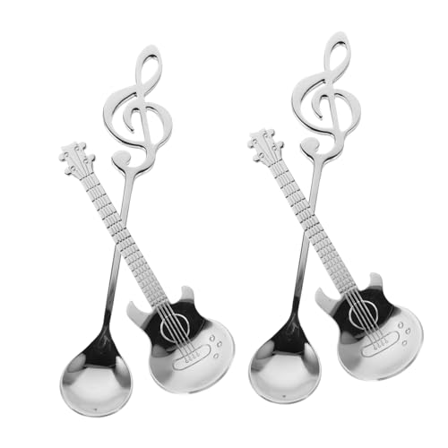 BUGUUYO 4 Stück Musik aus rostfreiem Stahl Rührlöffel beachten Dessert Kaffeelöffel Music Note Jam Spoon Musiknote Kaffeelöffel Kaffee Rührlöffel Kaffee Teelöffel Edelstahl 304 Silber von BUGUUYO
