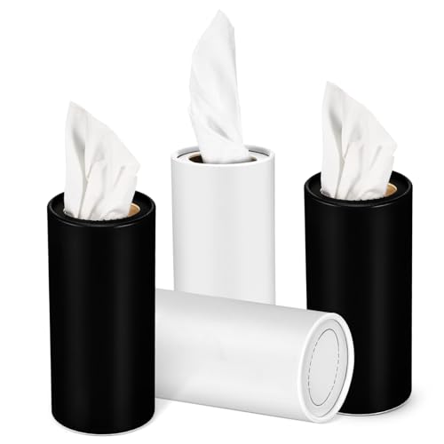 BUGUUYO 4 Stück Teiliges Auto Taschentuchspender aus Robustem Papierboard Runde Zylinderform Minimalistisches Design in Platzsparender Gewebehalter für Fahrzeug Getränkehalter von BUGUUYO