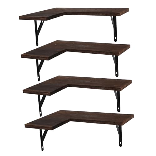 BUGUUYO 4 Stück Teiliges Eck wandregal aus Holz Schwebendes Design Verstellbare Position Platzsparend Vielseitig für Wohnzimmer Schlafzimmer Büro und Badezimmer Natürliche Optik von BUGUUYO