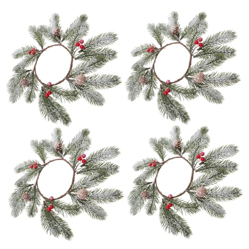 BUGUUYO 4 Stück Teiliges Weihnachtskranz Kerzenhalter Kunstvoller Adventskerzenring mit Zapfen Dekorativer Fenster Küchentürkranz für Festliche Tischdekoration von BUGUUYO