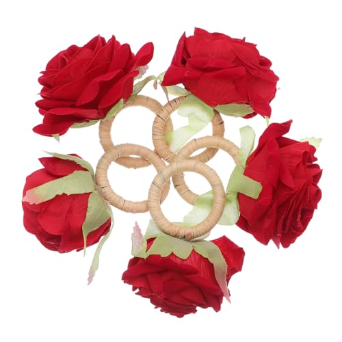 BUGUUYO 6 Stück Rosen Serviettenringe aus Stoff Leichte und Stabile Napkin Holder für Hochzeit Geburtstag Frühling und Feierlichkeiten Praktische Tischdeko für Festliche Bankette von BUGUUYO