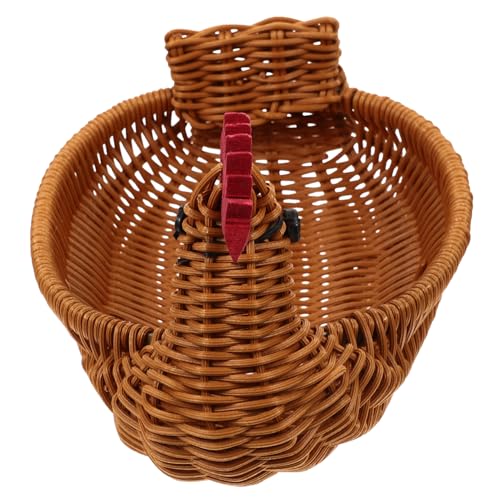 BUGUUYO Große Kapazität Rattan Gewebter Aufbewahrungskorb Obstkorb Dekoratives Tier Ostern Zuhause Dekorative Brotbox 1 Stück Kaffeebraun Großes Huhn von BUGUUYO