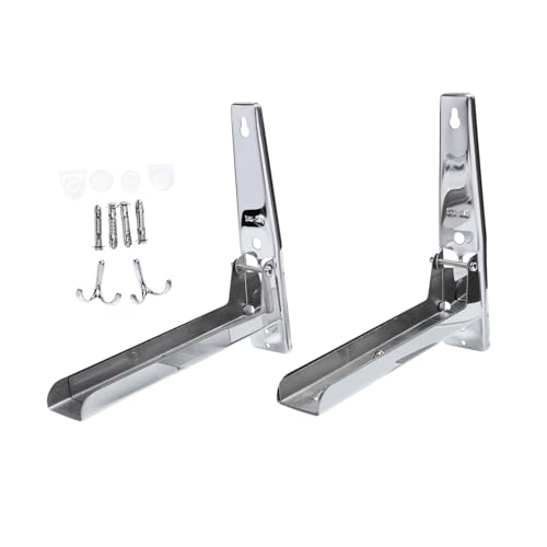 BUGUUYO Edelstahl Mikrowellen Regal Wandhalterung mit Doppelhaken Faltbar Platzsparend Belastbar Verstellbarer Küchenaufbewahrungsständer für Mikrowelle und Backofen von BUGUUYO
