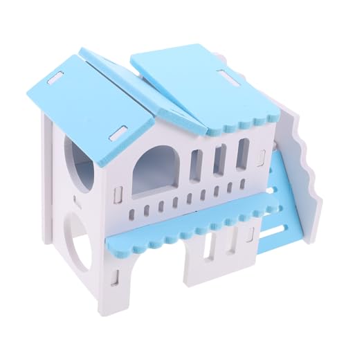 BUGUUYO Hamster Versteck Holz Haus mit Doppelstock Kleintier Versteck für Hamster Meerschweinchen Mäuse und Igel Gemütliches Doppelstock Haustierhaus für Kleine Tiere Platzsparend und von BUGUUYO
