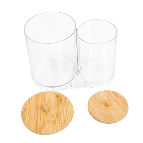 BUGUUYO Kosmetik Aufbewahrungsbox mit Holzdeckel Makeup Cotton Organizer Zweigeteilter Behälter für Wattepads und Wattestäbchen Kompakt Staubdicht Platzsparend für Badezimmer und von BUGUUYO