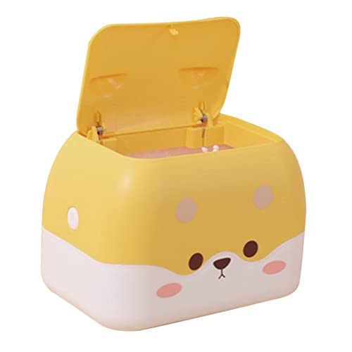BUGUUYO Multifunktionale Tisch Mülleimer mit Deckel und Taschentuchhalter Niedlicher Cartoon Design Gelb Kompakt Geruchsdicht Tragbar für Schreibtisch Schlafzimmer Büro und Küche von BUGUUYO