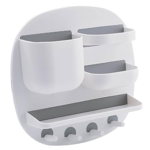 BUGUUYO Multifunktionales Wandregal Badezimmer Weiß Kunststoff Wandmontage Ablage mit Fächern und Haken Platzsparend für Badorganisation und Waschutensilien von BUGUUYO