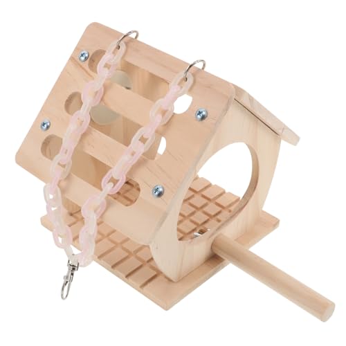 BUGUUYO Parrot Hut aus Holz mit Schaukel und Sitzstange Kompakter Stabiler Nistkasten zum Aufhängen für Papageien Wellensittiche Zucht und Eiablage im Garten und Käfig von BUGUUYO