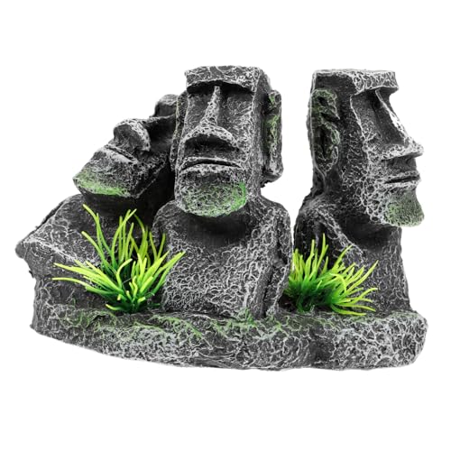 BUGUUYO Steinstatue für Aquarien Moai-Statue der Osterinsel Moai-Statuen auf der Osterinsel bürodeko büro Dekoration Betta-Aquarium Ornament Zubehör für Schildkrötenpanzer Aquariumzubehör von BUGUUYO