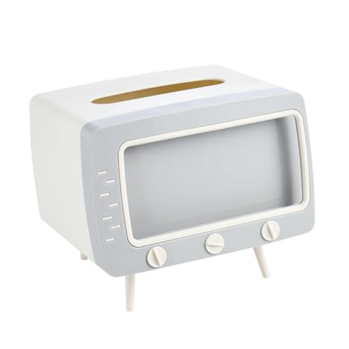 BUGUUYO Tv förmige Taschentuchbox mit Handyhalter Multifunktionaler Tissue Dispenser für Wohnzimmer Badezimmer Büro Eleganter Papierbox Organizer in Elfenbeinweiß Praktisches Geschenk von BUGUUYO