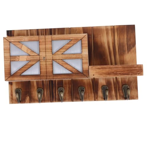 BUGUUYO Wandmontierter Schlüsselhalter aus Holz Dekorativer Post Organizer mit Regalfunktion für Eingangsbereich und Wohnzimmer Vintage Stil Braun Platzsparend Installieren von BUGUUYO