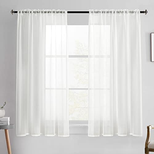 BUHUA Voile Gardinen Vorhang mit Stangendurchzug Transparent Voile Gardinen für Wohnzimmer Schlafzimmer Kinderzimmer Weiss, 2er Set 145 x 140cm von BUHUA