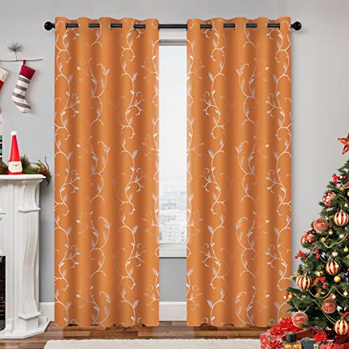 BUHUA 2er Set Verdunklungsvorhang Blickdicht Vorhang Gardinen Raumverdunkelung mit Ösen Thermogardine Ösenvorhang Verdunkelungsgardinen für Schlafzimmer Wohnzimmer, 183x168 cm, Orange von BUHUA