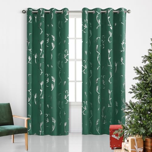 BUHUA 2er Set Verdunklungsvorhang Weihnachten Blickdicht Vorhang Gardinen Raumverdunkelung mit Ösen Ösenvorhang Verdunkelungsgardinen für Schlafzimmer Wohnzimmer, 229x132cm, Grün von BUHUA