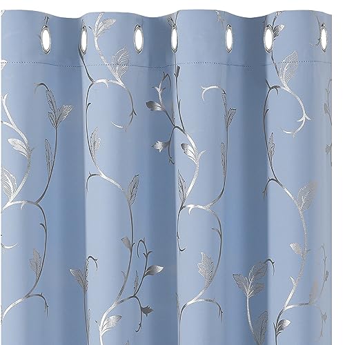 BUHUA Blau Verdunklungsvorhänge Silberfolie Wärmeisolierende Vorhänge mit Ösen Gardienen 2-Set H 245 x B 132 cm Gardinen Wohnzimmer & Schlafzimmer Thermovorhang Kälteschutz von BUHUA