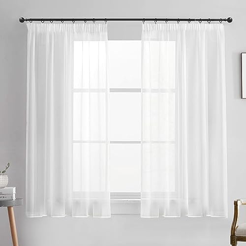 BUHUA Voile Gardinen Vorhang mit Kräuselband Transparent Voile Gardinen Weiss für Wohnzimmer Schlafzimmer Kinderzimmer Weiss, 2er Set 137 x 140cm von BUHUA