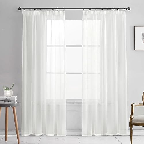 BUHUA Voile Gardinen Vorhang mit Kräuselband Transparent Voile Gardinen für Wohnzimmer Schlafzimmer Kinderzimmer Weiss, 2er Set 245 x 140cm von BUHUA