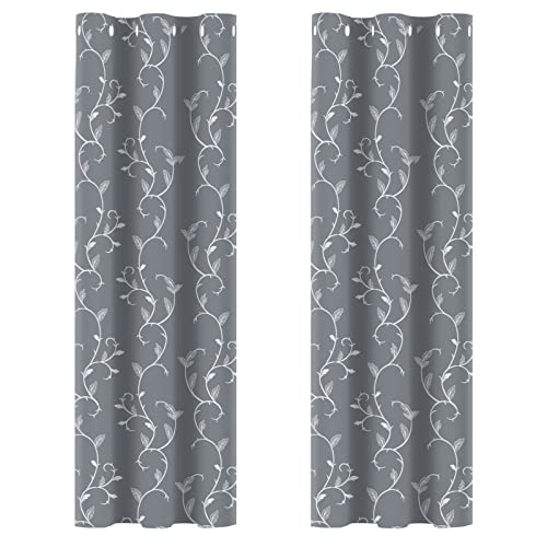 BUHUA Verdunkelungsgardinen mit Ösen, Thermo Gardinen Blickdicht Vorhänge, Verdunkelungsvorhänge Weinstock Muster Wohnzimmer, 2er Set H 183 x B 117 cm, Hellgrau BUHUA Verdunkelungsgardinen mit Ösen, Thermo Gardinen Blickdicht Vorhänge, Verdunkelungsvorhänge Weinstock Muster Wohnzimmer, 2er Set H 183 x B 117 cm, Hellgrau von BUHUA