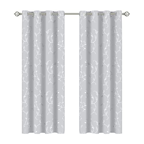 BUHUA Blickdichte Vorhänge, Wohnzimme Thermo Gardinen Licht Blockieren Ösenschal,Thermogardinen für Schlafzimmer, 229x132 cm, Grau Weiß, 2er Set von BUHUA