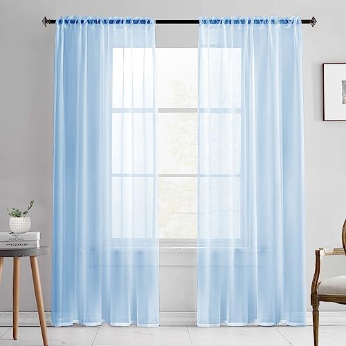 BUHUA Voile Gardinen Vorhang mit Stangendurchzug Transparent Voile Gardinen für Wohnzimmer Schlafzimmer Kinderzimmer Himmelblau, 2er Set 245 x 140cm von BUHUA