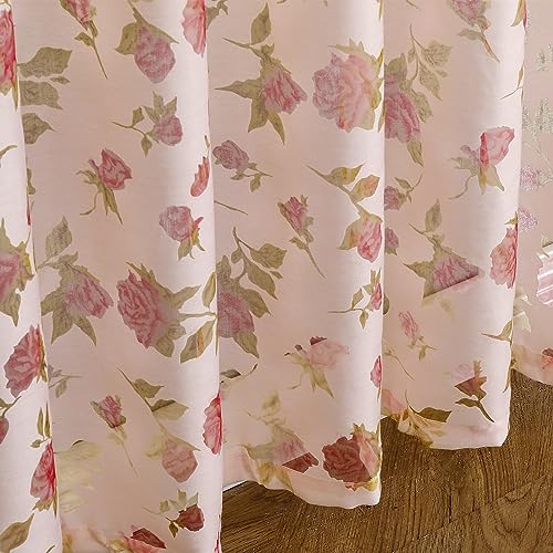 BUHUA Voile Vorhänge Halbtransparent Vorhang im Blumen Vorhänge mit Kräuselband Gardinenschals Muster Durchsichtige Vorhänge für Wohnzimmer 2er Set, 225x140cm (HxB) Rosa von BUHUA