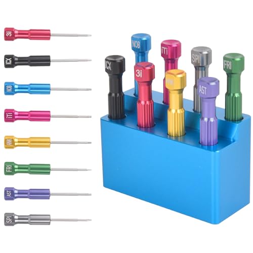 8-teiliges Implantat-Schraubendreher-Set mit Stahlhalterbox (blauer Ständer), hohe Temperatur- und Verschleißfestigkeit, für Modellbau von BUIFAC