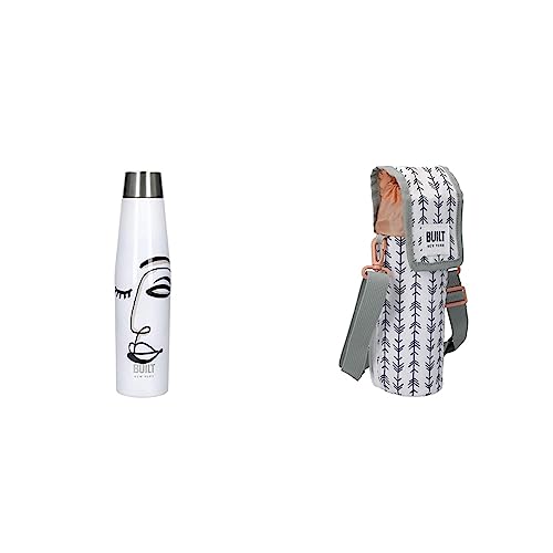 BUILT Set: Apex Isolierte Wasserflasche mit auslaufsicherem Perfect Seal Deckel, BPA freies 'Belle Vie' Design, 540 ml Isolierte Flaschentasche mit Schulterriemen & 'Belle Vie' Design von Built