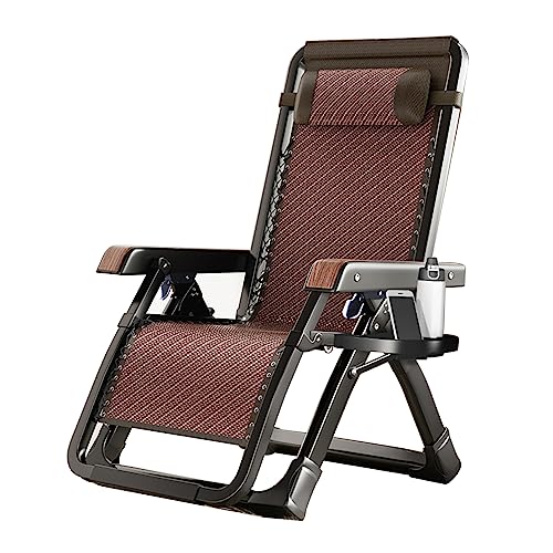 BUJOG Zero Gravity Recliner, 90°-170° verstellbare Rückenlehne, Klappstuhl, Büro-Siesta-Stuhl, Vierkantrohrrahmen aus Aluminiumlegierung, Sonnenliegen mit Armlehnen aus Holzmaserung, Tragfähigkeit von BUJOG