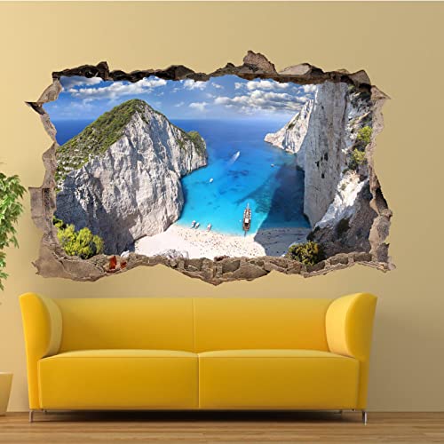 Wandtattoo Rissig DIY Fototapete GRIECHENLAND ZAKYNTHOS STRAND WANDAUFKLEBER 3D KUNST WANDBILDER POSTER BÜRO WOHNDEKOR TW9 80x120CM von BUJOG