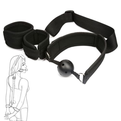 BUKISA Bondage Handschellen mit SM Mundknebel Gag Ball mit Loch Fesseln Set BDSM Nylon Handfesseln Handcuffs Knebel Mund Sex Bettfessel Erotik Fetisch Sexspielzeug für Paare Frauen Männer Extrem von BUKISA