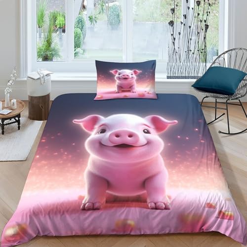 BUKISA Ferkel 3D Bettwäsche Set Tröster Weiche Mikrofaser Romantische Tiere Bettbezug Mit Kissenbezige Zweiteiliger Fur Erwachsene Teenager Kinder Single（135x200cm） von BUKISA