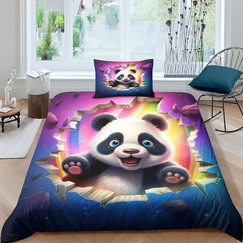 BUKISA Panda Bettbezug, 3D Druck, Mikrofaser, 3 Stück, Für Jugendliche Und ErwachseneMit Reißverschlüssen Und Kissenbezug Cartoon Set Bettbezugfür Single（135x200cm） von BUKISA