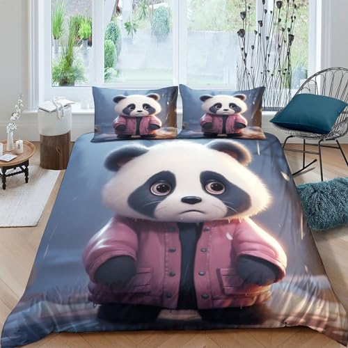 BUKISA Panda Set Bettbezug 3D Druck Und Kissenbezug 3 STÜCKE Mikrofaser Bettwäsche Für Jugendliche Und Erwachsene Panda Set Bettbezugfür Double（200x200cm） von BUKISA