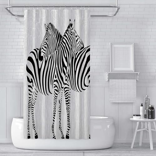 BUKITA Duschvorhang 90x200 Zebra, Tier Drucken Textil Anti-schimmel Wasserdicht Waschbar Badvorhang aus Polyester Stoff mit 12 Plastik Haken, duschvorhang badewanne Bad Vorhang von BUKITA