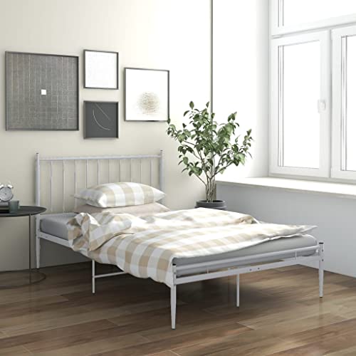 BUKSCYJS Bettrahmen,Bettlattenrost,Plattformbett,Bett Weiß Metall 120x200 cmGeräuschlos, einfache Installation, geeignet für Schlafzimmer von BUKSCYJS