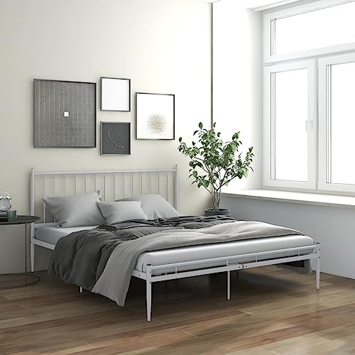 BUKSCYJS Bettrahmen,Bettlattenrost,Plattformbett,Bett Weiß Metall 140x200 cmGeräuschlos, einfache Installation, geeignet für Schlafzimmer von BUKSCYJS