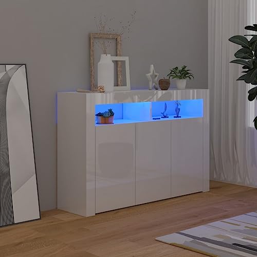 BUKSCYJS Kommode Anrichte,Kommode Schlafzimmersideboard Mit Led-Leuchten Hochglanz-Weiß 115,5x30x75 Cmgeeignet FüR Flur, Schlafzimmer, Wohnzimmer, Kinderzimmer, Spielzimmer von BUKSCYJS