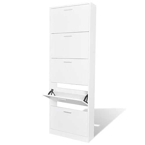 BUKSCYJS Schuhregal Schmal,Allzweckschrankschuhschrank Mit 5 Schuhkippern Weiß Holzgeeignet FüR Schlafzimmer, Wohnzimmer, Eingangsbereiche, Flure, BäDer Und EmpfangsräUme von BUKSCYJS